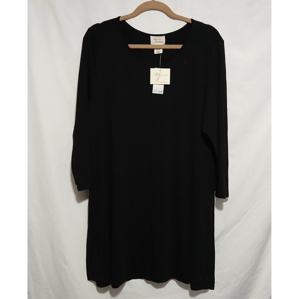 Andrea Jovine Knit Dress Casual Long Sleeve‎ Black Tunic Dress XL